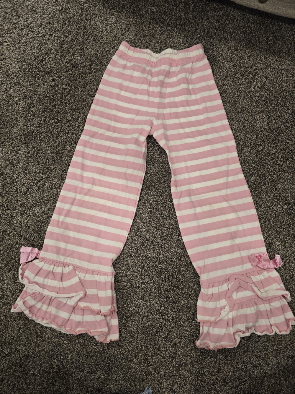 Ruffle Butts Pink & White Striped Ruffle Hem Pants